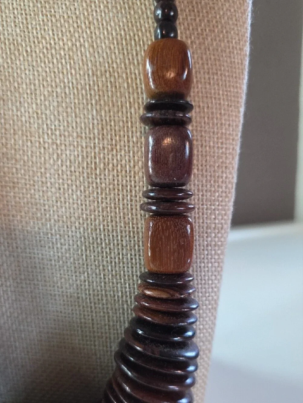 Vintage Wood Disc & Bead Boho Statement Necklace - 22